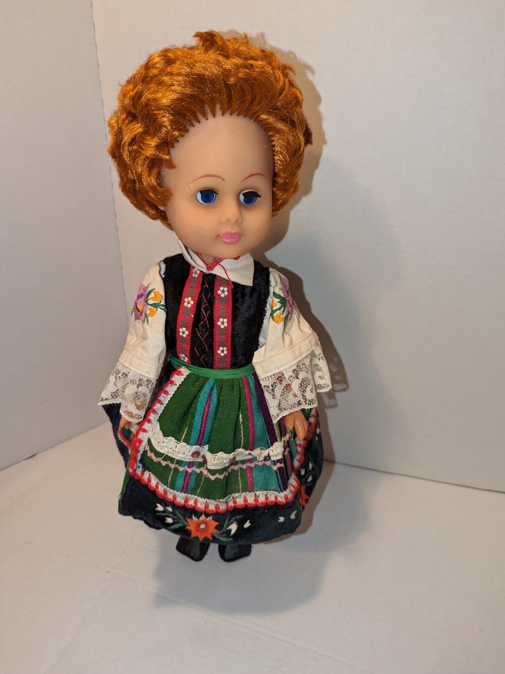 Vintage 19" Tall Hungary Costume Vinyl Doll Curly Hair Sleep Green Eyes
